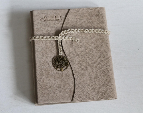 Preview: Stammbuch "Baum" aus beigem Büffelleder, DIN A5